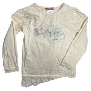 3 for $12: Children’s Guess Jeans Cream Long Sleeve Embroidered ‘Love’ Top